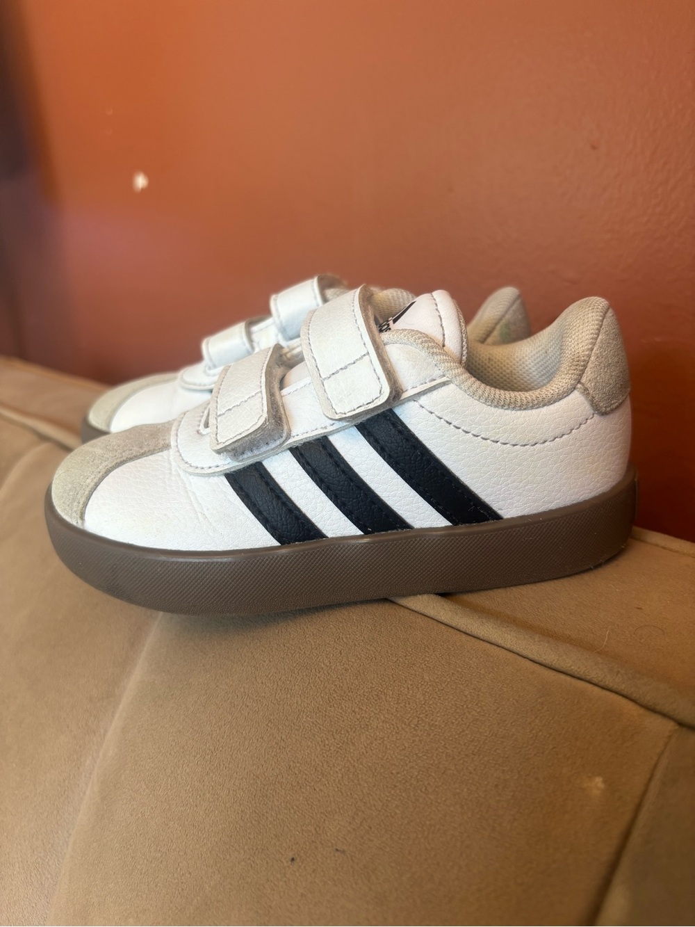 Kids Adidas VL Court 3.0 White/Black Stripes Toddler size 8K